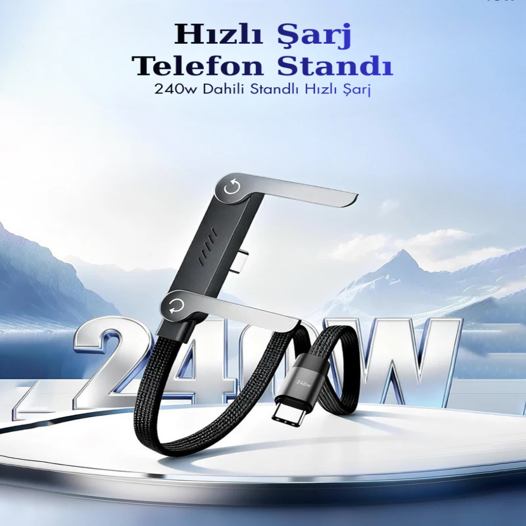 240W Hızlı Şarj Kablosu | Standlı & Yandan Şarj Tasarım ⚡ Güçlendirilmiş Kablo