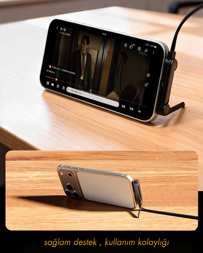 SnapCharge Standlı Hızlı Şarj Kablosu – Telefon Tutucu Özellikli, Pratik & Güçlü