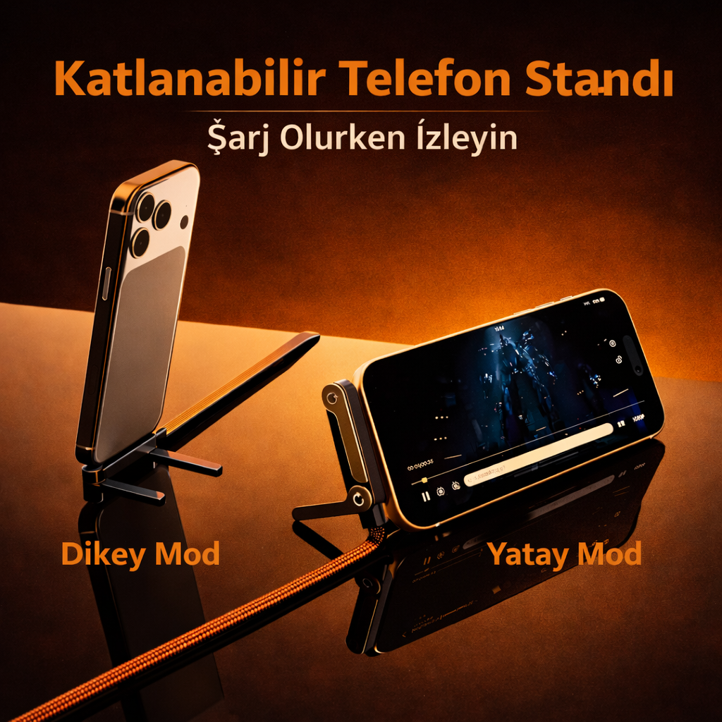 TEK  KABLOYLA  HEM HIZLI  ŞARJ HEM TELEFON STANDI