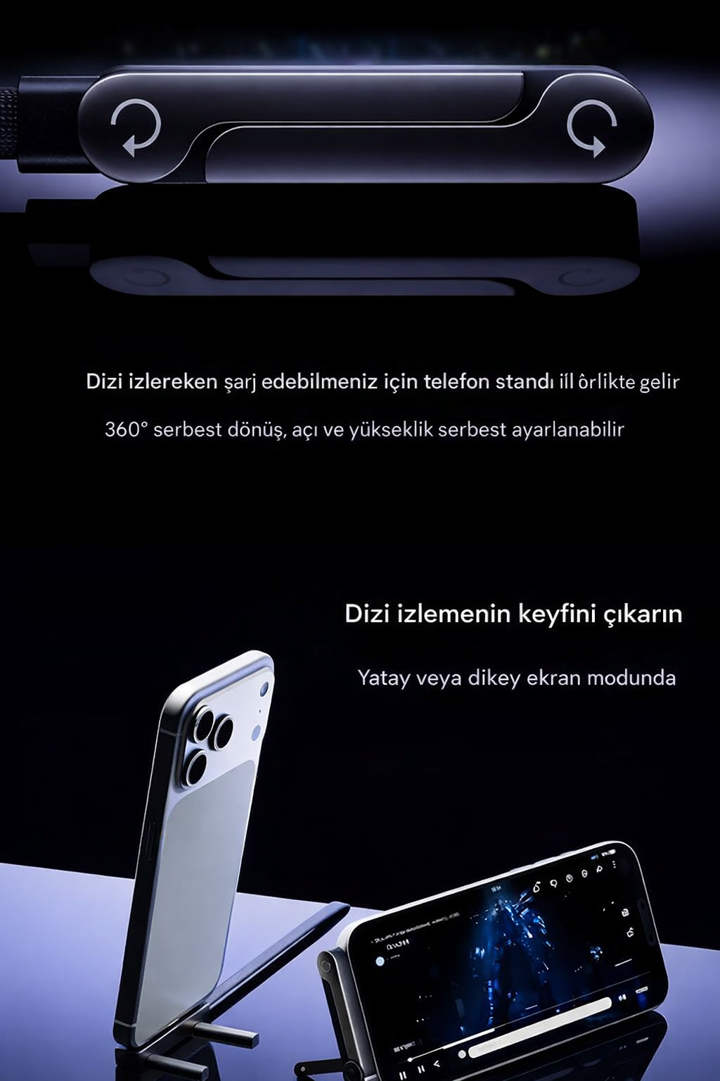 SnapCharge Standlı Hızlı Şarj Kablosu – Telefon Tutucu Özellikli, Pratik & Güçlü