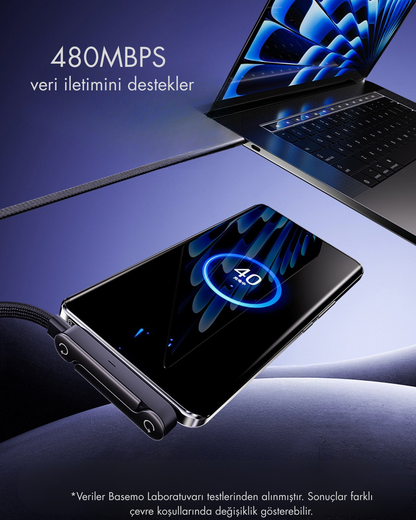 SnapCharge Standlı Hızlı Şarj Kablosu – Telefon Tutucu Özellikli, Pratik & Güçlü