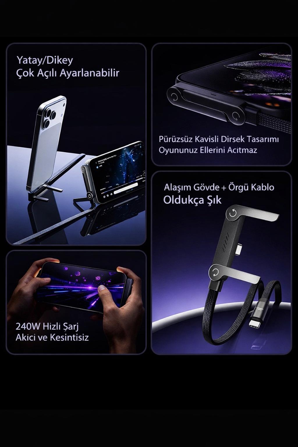 SnapCharge Standlı Hızlı Şarj Kablosu – Telefon Tutucu Özellikli, Pratik & Güçlü